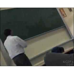 A teacher is not amused by a prank.