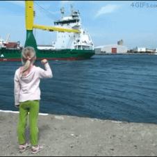 Ships-horn-scares-girl