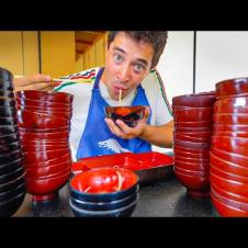 JAPANESE FOOD CHALLENGE 🇯🇵 Eating 105 Bowls of Wanko Soba [JAPAN RAIL PASS Noodle Tour Ep.2]