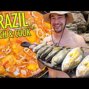 Catch & Cook BRAZILIAN FOOD on a Desert Island 🇧🇷 Fisherman Seafood Rice in Brazil!