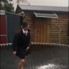 Jumping-on-icy-trampoline