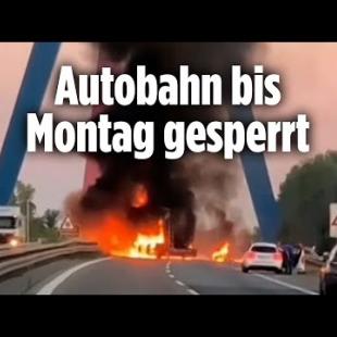 [독일 Bild紙] Zucker-Lkw brennt auf A61 komplett aus | Rheinbrücke