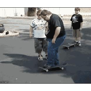 A fat dad tries and fails to use a skateboard