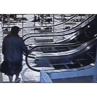 Old-woman-escalator-fail