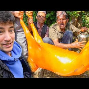 NEPALI FOOD in VILLAGE!! 60 Villagers Eat HUGE Goat Curry with @KanchhiKitchen in Nepal!​