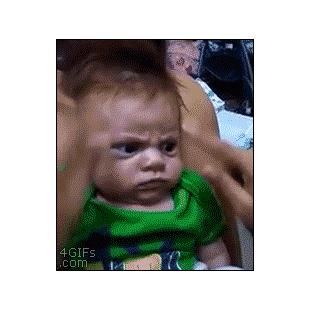 An angry baby is not amused.