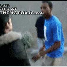 Girl punches guy.