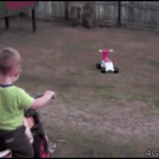 Mom-pushes-kid-tricycle-fail